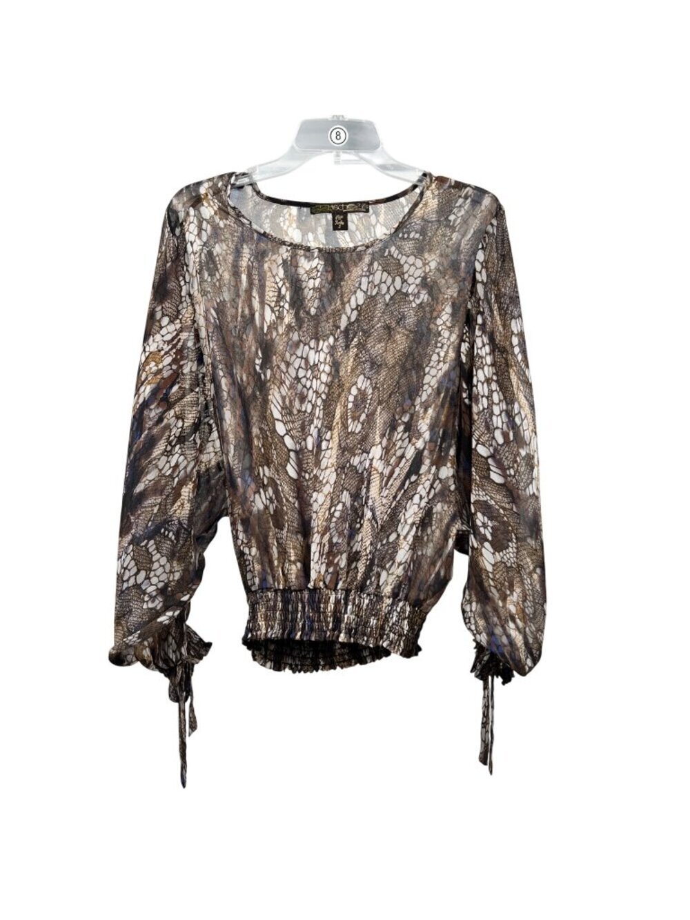 KISCHE Womens Sheer Blouse Long Batwing Sleeve Brown/Multi Print Small